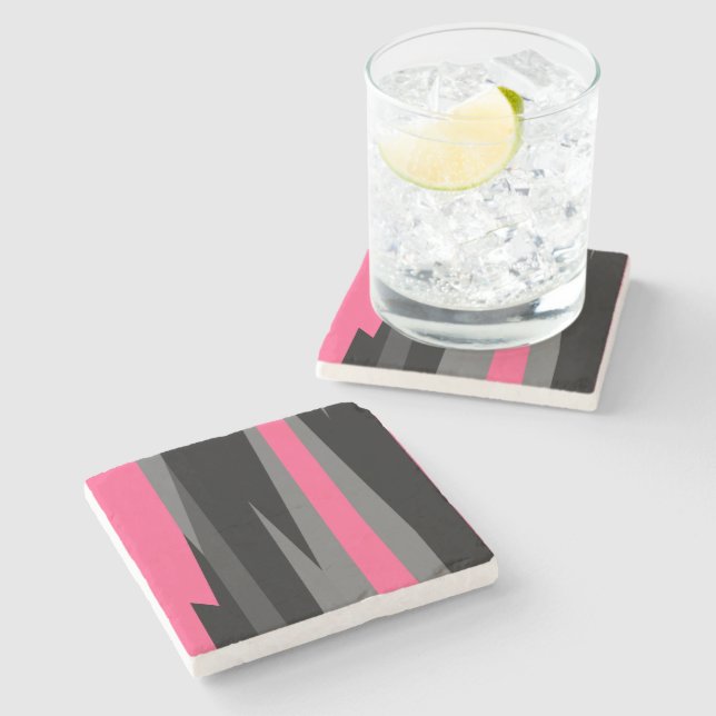 Dessous-de-verre En Pierre Noir rose et gris (Côté)