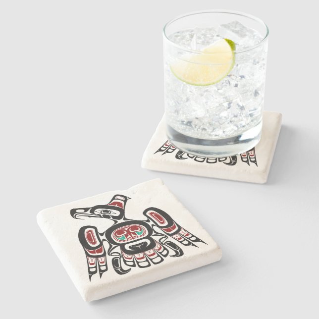 Dessous-de-verre En Pierre Noir rouge autochtone Kaigani Thunderbird (Côté)