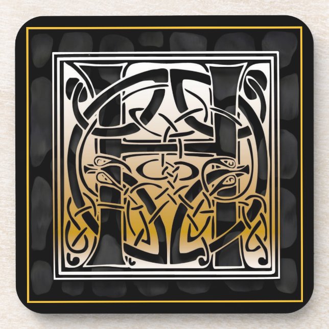 Dessous de verre en pierre noirs celtiques de (Devant)