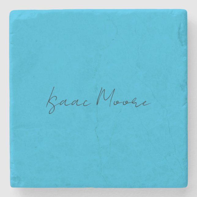 Dessous-de-verre En Pierre Nom de calligraphie de script bleu clair élégant (Devant)