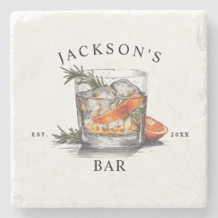 Dessous-de-verre En Pierre Nom de cocktail de whisky élégant & année Bar à do