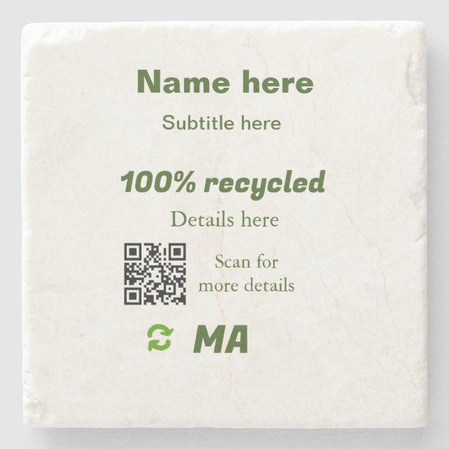 Dessous-de-verre En Pierre Nom de l'entreprise 100% recyclé ajouter code Q R  (Devant)