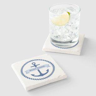 Dessous-de-verre En Pierre Nom du bateau de bordure de la corde d'ancrage nau