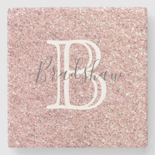 Dessous-de-verre En Pierre Nom du monogramme de la Parties scintillant rose