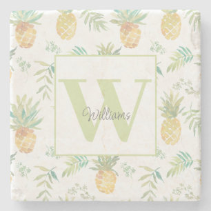 Dessous-de-verre En Pierre Nom du monogramme de l'ananas tropical