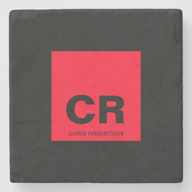 Dessous-de-verre En Pierre Nom du monogramme Noir Rouge Créer un cadeau perso (Devant)