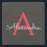 Dessous-de-verre En Pierre Nom du monogramme rouge noir de la fille<br><div class="desc">Noir et Rouge Simple Script Monogramme Nom Carreaux de pierre. Cela rend la remise de diplômes parfaite,  doux 16 ans,  mariage,  douche nuptiale,  anniversaire,  baby shower ou cadeau de fête de bachelorette pour quelqu'un qui aime le luxe glam et les styles chic.</div>