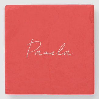 Dessous-de-verre En Pierre Nom élégant Minimaliste classique rouge chaud