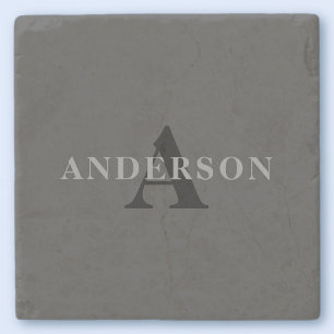 Dessous-de-verre En Pierre Nom et monogramme Gris foncé