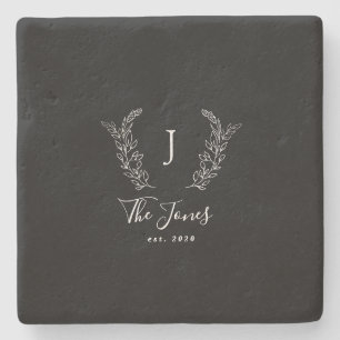 Dessous-de-verre En Pierre Nom monogramme de famille personnalisé élégant noi