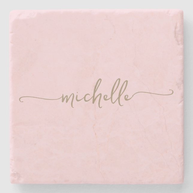 Dessous-de-verre En Pierre Nom Monogramme en Écriture Calligraphique Élégante (Devant)