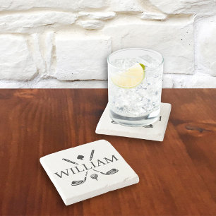 Dessous-de-verre En Pierre Nom Monogramme Personnalisé Golf Clubs Ace Classic