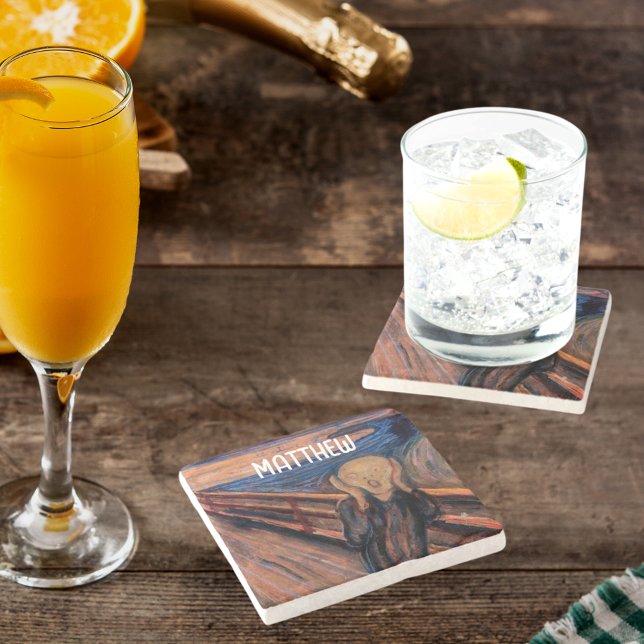 Dessous-de-verre En Pierre Nom personnalisé bleu orange Le cri (Créateur téléchargé)