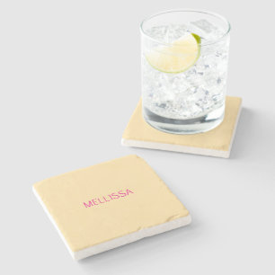 Dessous-de-verre En Pierre Nom personnalisé minimaliste crème