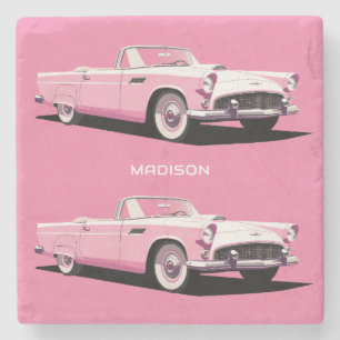 Dessous-de-verre En Pierre Nom personnalisé Pink Classic Car