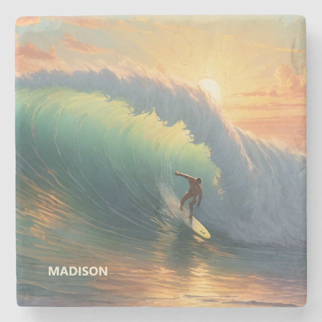 Dessous-de-verre En Pierre Nom personnalisé Surf (Devant)