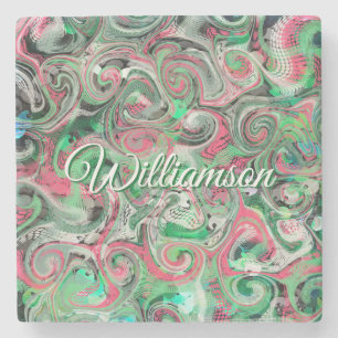 Dessous-de-verre En Pierre Nom personnalisé Swirl Whimsical Abstrait Rouge ve