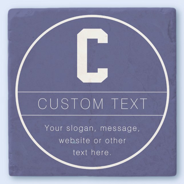 Dessous-de-verre En Pierre Nom unique & modèle de monogramme | Bleu marine (Créateur téléchargé)