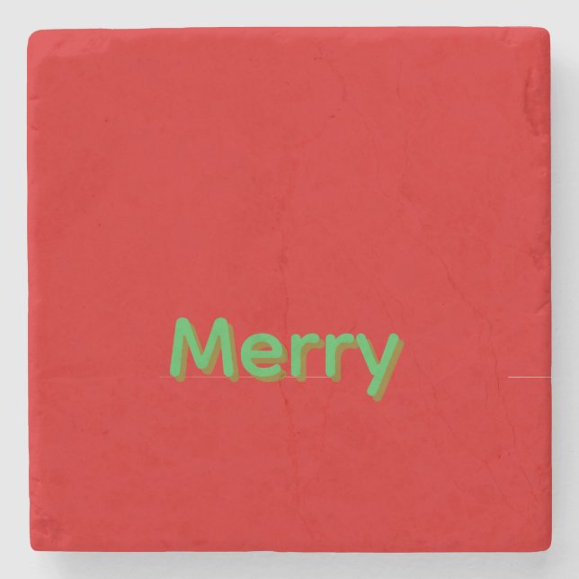Dessous-de-verre En Pierre Nom vert joyeux sur fond rouge (Devant)