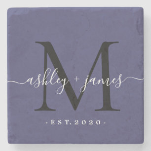 Dessous-de-verre En Pierre Noms de monogramme chic écriture Date de mariage B