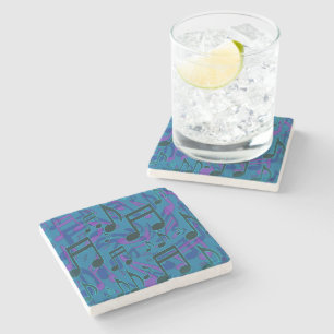 Dessous-de-verre En Pierre Notes de musique bleu vert violet motif musical