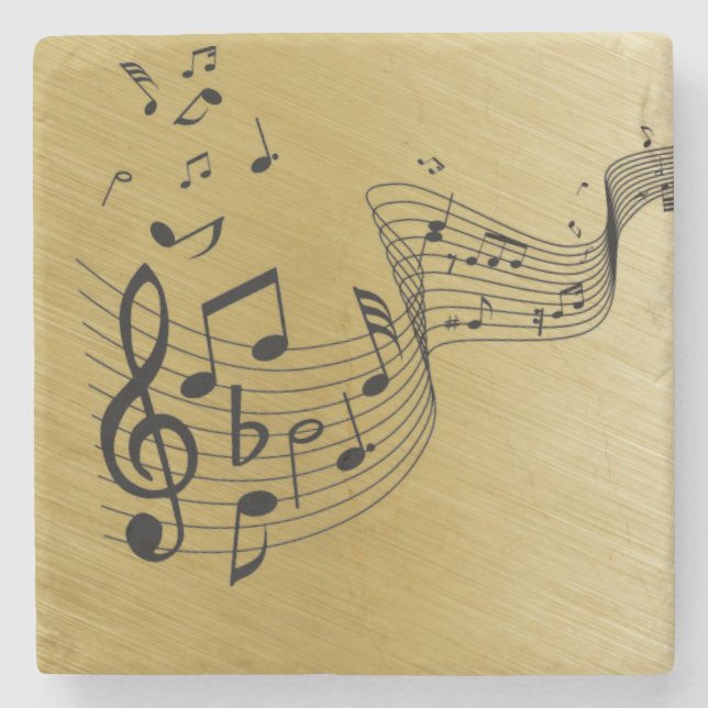 Dessous-de-verre En Pierre Notes de musique dorées brossées  (Devant)