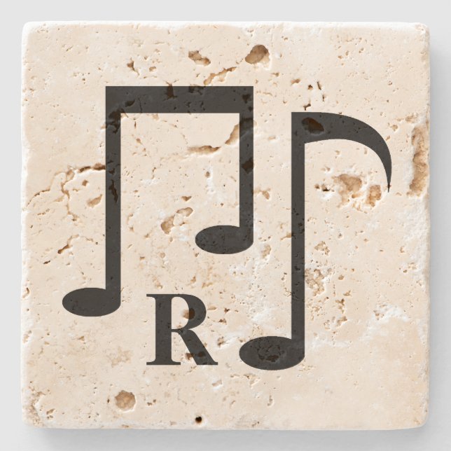 Dessous-de-verre En Pierre Notes de musique noire et monogramme (Devant)