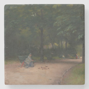 Dessous-de-verre En Pierre Nourrir les oiseaux dans le parc (par Paul Peel)