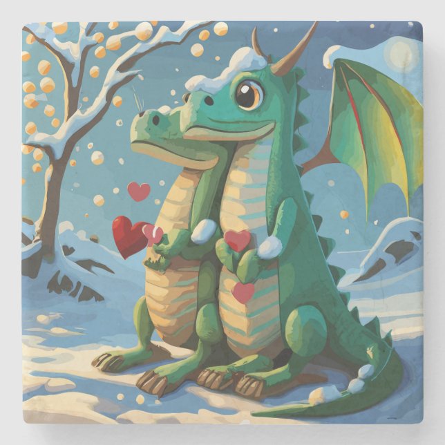 Dessous-de-verre En Pierre Nouvel An Chinois Du Couple Du Dragon (Devant)