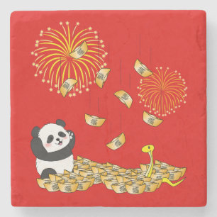 Dessous-de-verre En Pierre Nouvel An chinois du serpent 2025 Panda