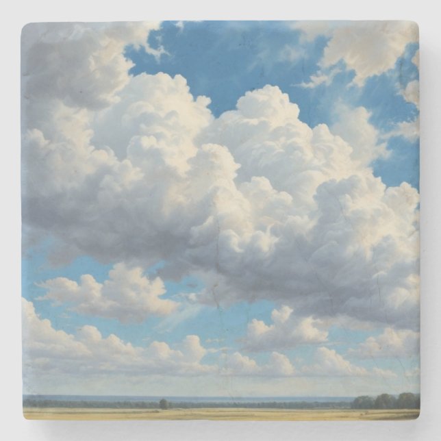 Dessous-de-verre En Pierre Nuages blancs et ciel bleu clair (Devant)