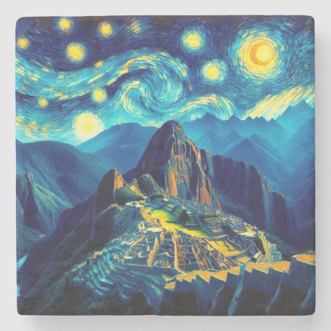 Dessous-de-verre En Pierre Nuit étoilée Machu Picchu Pérou (Devant)