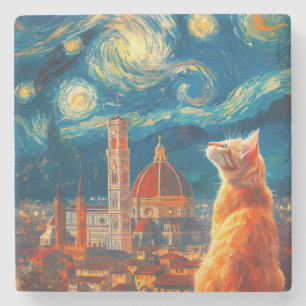 Dessous-de-verre En Pierre Nuit étoilée sur Florence Art du chat roux