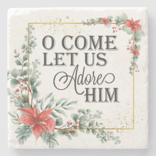 Dessous-de-verre En Pierre O Venez Laissez-Nous L'Adorer Élégant Noël Floral