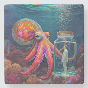 Dessous-de-verre En Pierre "Ocean's Silent Captive" - Portrait de pieuvre