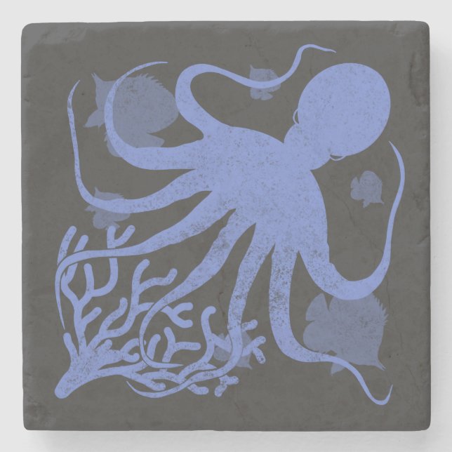 Dessous-de-verre En Pierre Octopus (dark background) (Devant)