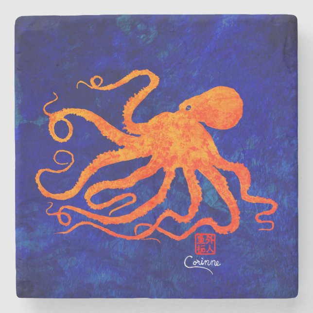 Dessous-de-verre En Pierre Octopus orange - Dessous de verre en marbre (Devant)