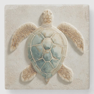 Dessous-de-verre En Pierre Œuvre d'art côtière de tortue marine Aqua