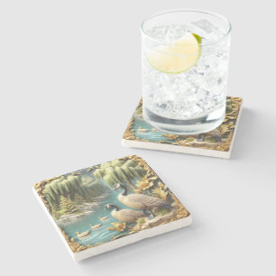 Dessous-de-verre En Pierre Oies du Canada au milieu des saules qui pleuvent