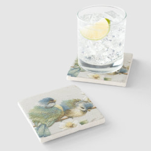 Dessous-de-verre En Pierre oiseau floral mignon de broderie de vert de menthe