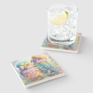 Dessous-de-verre En Pierre Oiseaux arc-en-ciel Parrots 1