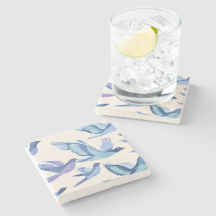 Dessous-de-verre En Pierre Oiseaux bleus en vol Peinture moderne à l'aquare