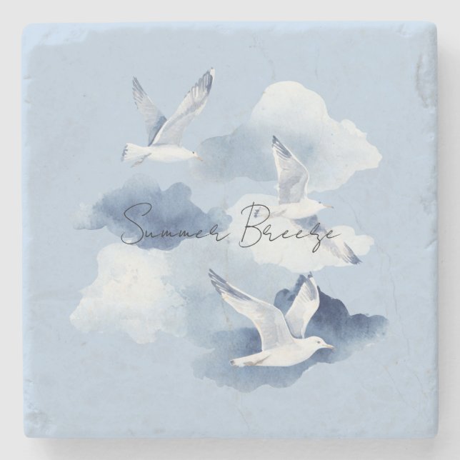 Dessous-de-verre En Pierre Oiseaux Bleus Nuages Brise d'Été (Devant)