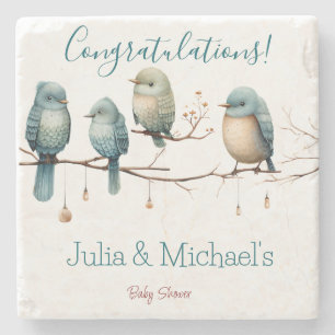 Dessous-de-verre En Pierre Oiseaux de Whimsical sur Branches Baby shower Past