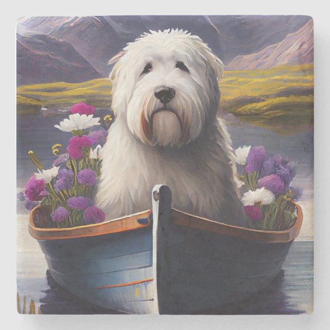 Dessous-de-verre En Pierre Old English Sheepdog sur Paddle : Une aventure Pit (Devant)