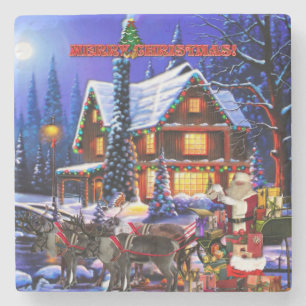 Dessous-de-verre En Pierre Old Man Santa Claus and Reindeer