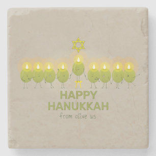 Dessous-de-verre En Pierre Olive Hanoukka Menorah