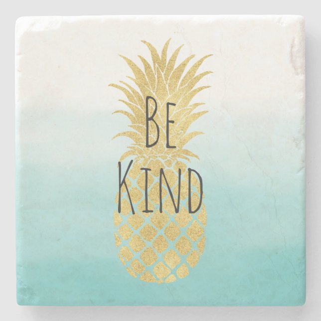 Dessous-de-verre En Pierre Ombre d'aquarelle de Glam Gold Pineappa Aqua (Devant)