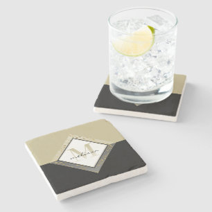 Dessous-de-verre En Pierre Ombre #Monogramme   #Noir classique + Blanc + Or