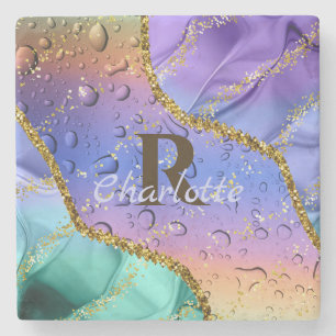 Dessous-de-verre En Pierre Ombre violet, bleu d'Aqua et vert émeraude